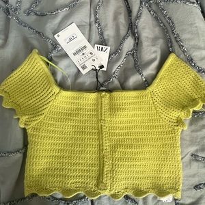 NWT ZARA green/yellow crochet crop top size S